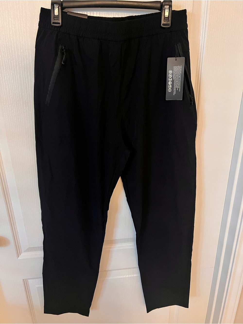 Men's Black Stretch Chino Pants with Zipper Pockets